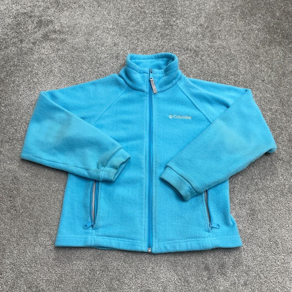 Columbia Benton Springs Fleece Jacket Girls 10/12 Blue Full Zip Pocket Outdoor